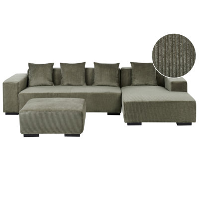 Beliani Corner Sofa 4 Seater Lungo Corduroy Green With Ottoman Left Hand from B&Q