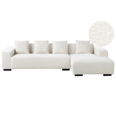 Beliani Corner Sofa 4 Seater Lungo Boucle White Left Hand from B&Q