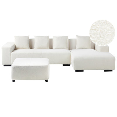 Beliani Corner Sofa 4 Seater Lungo Boucle White With Ottoman Left Hand from B&Q