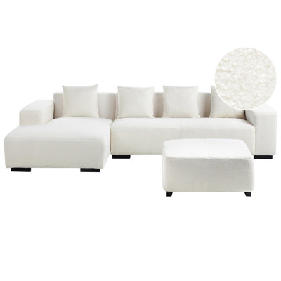 Beliani Corner Sofa 4 Seater Lungo Boucle White With Ottoman Right Hand from B&Q