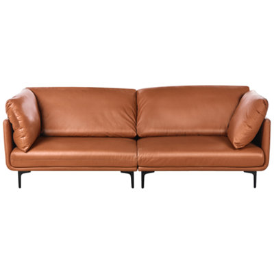 Beliani 3 Seater Vegan Leather Sofa Revsnes Golden/Brown