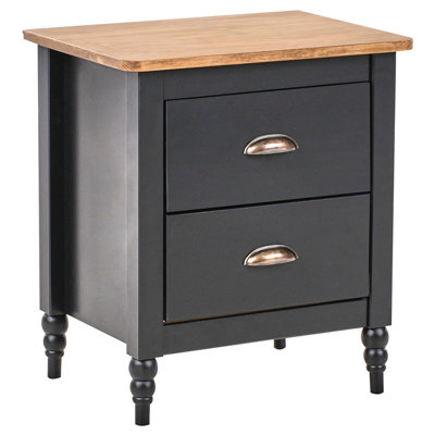 Beliani 2 Drawer Bedside Table Shillington Pine Wood Brown/ Black from B&Q