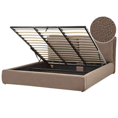 Beliani Ottoman Bed Boucle Bajonna 180 X 200 Cm (Eu Super King) Brown from B&Q