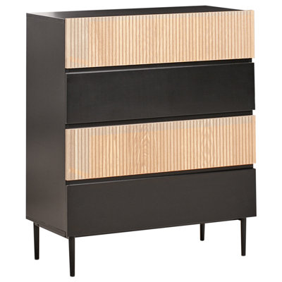 Beliani 4 Drawer Chest Blythe Natural Ash Wood Black from B&Q
