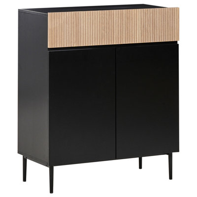 Beliani 2 Door Sideboard Blythe Natural Ash Wood Black from B&Q