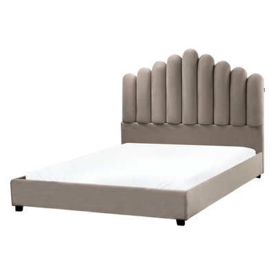 Beliani Waterbed Velvet Vincennes 140 X 200 Cm (Eu Double) Taupe from B&Q