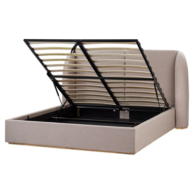 Beliani Ottoman Bed Monestier Fabric Taupe 160 X 200 Cm (Eu King Size) from B&Q