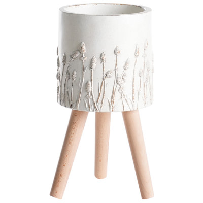 Beliani White Elevated Plant Pot Janina Ceramic 24 Cm Off 24Cm