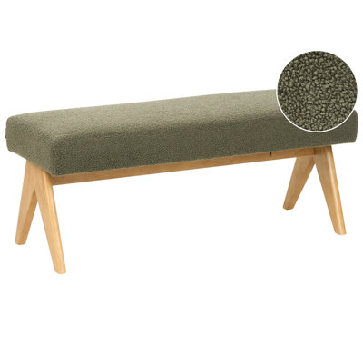 B&Q -  Upholstered Bench Tamre Boucle Green/ Light Brown