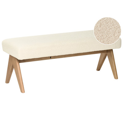 Beliani Upholstered Bench Tamre Boucle Off-White/ Dark Brown from B&Q