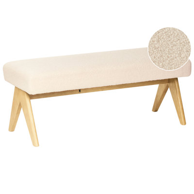 Beliani Upholstered Bench Tamre Boucle Off-White/ Light Brown from B&Q