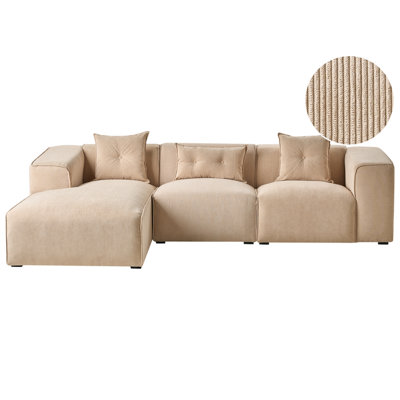 Beliani Corner Sofa 3 Seater Dolva Corduroy Beige Right Hand from B&Q