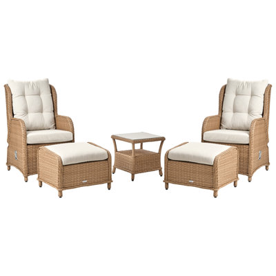 Beliani Garden Lounge Set With Table And Ottoman 2 Seater Ponza Brown Pe Rattan from B&Q