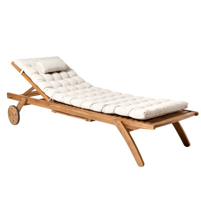 Beliani Sun Lounger With Cushion Cesana Premium Reclining Acacia Wood Light Beige from B&Q
