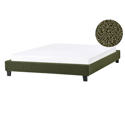 Beliani Bed Without Headboard Boucle Roanne 140 X 200 Cm (Eu Double) Dark Green