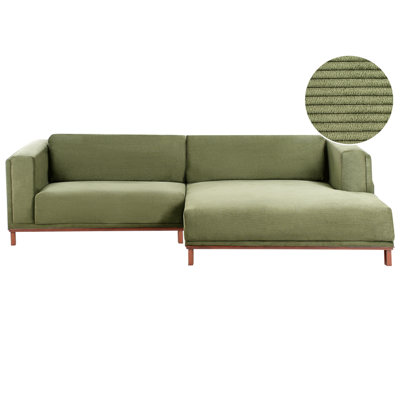 Beliani Corner Sofa 4 Seater Veng Corduroy Green Left Hand from B&Q