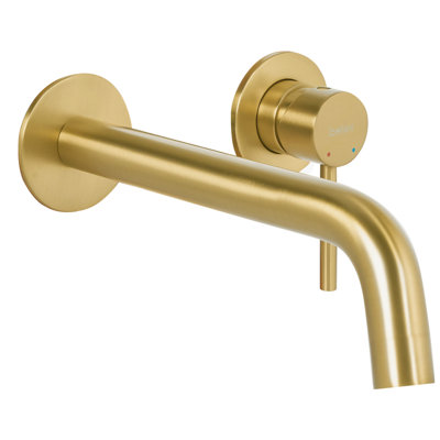 Beliani Wall Mounted Basin Mixer Tap Traful Brass Gold