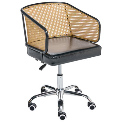 Beliani Desk Chair Swivel Tucson Faux Leather Black