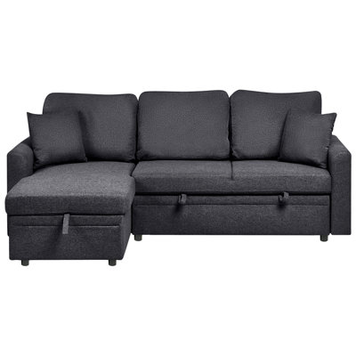 Beliani Black Corner Sofa Bed Seater Nassjo Faux Linen Left Hand Size 3