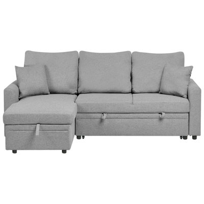 Beliani Corner Sofa Bed 3 Seater Nassjo Faux Linen Grey Right Hand