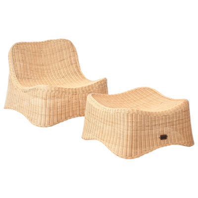 B&Q -  Garden Armchair With Ottoman Aigani Rattan Natural