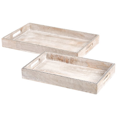 Beliani Set Of 2 Serving Trays Quena Mango Wood Light Brown from B&Q