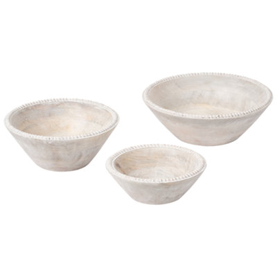 Beliani Set Of 3 Bowls Tanta Mango Wood Light Brown