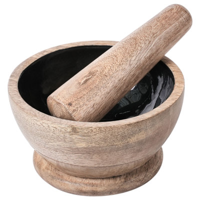 B&Q -  Mortar And Pestle Qena Mango Wood Brown/ Black