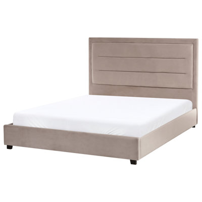 Beliani Waterbed Velvet Rouen 140 X 200 Cm (Eu Double) Taupe from B&Q
