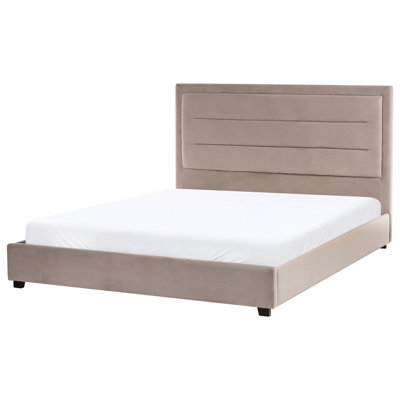 Beliani Waterbed Velvet Rouen 160 X 200 Cm (Eu King Size) Taupe from B&Q