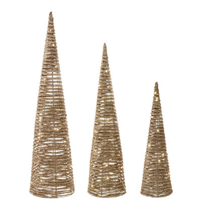 Beliani Set Of 3 Christmas Decorations Led Tuelso Christmas Tree 60/80/100 Cm Gold from B&Q