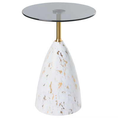 B&Q -  Side Table Wabby Tempered Glass White Marble