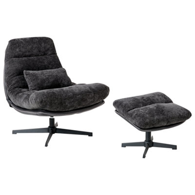 Beliani Swivel Armchair Tovik With Footstool Chenille Black from B&Q