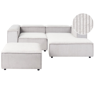 Beliani Modular Corner Sofa 3 Seater Ardal Corduroy Off-White With Ottoman Left Hand from B&Q