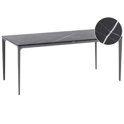 B&Q -  Garden Dining Table Sovareto 180 Cm 90 Cm Marble Effect Black Marble