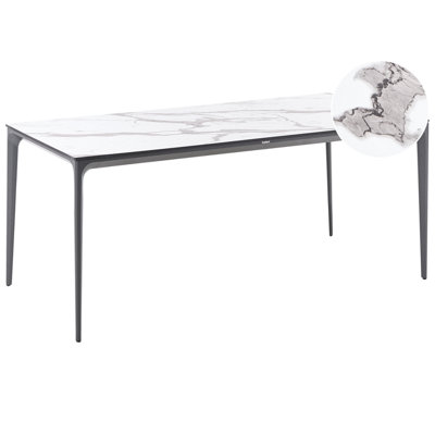B&Q -  Garden Dining Table Sovareto 180 Cm 90 Cm Marble Effect White Marble