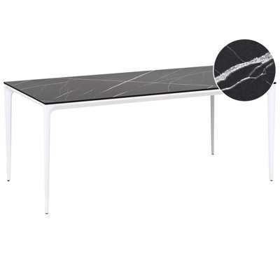 Beliani Garden Dining Table Sovareto 180 Cm 90 Cm Marble Effect Black Marble from B&Q