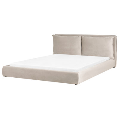Beliani Waterbed Velvet Bajonna 180 X 200 Cm (Eu Super King) Taupe from B&Q