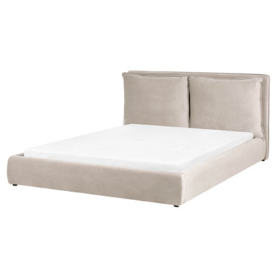 Beliani Waterbed Velvet Bajonna 160 X 200 Cm (Eu King Size) Taupe from B&Q