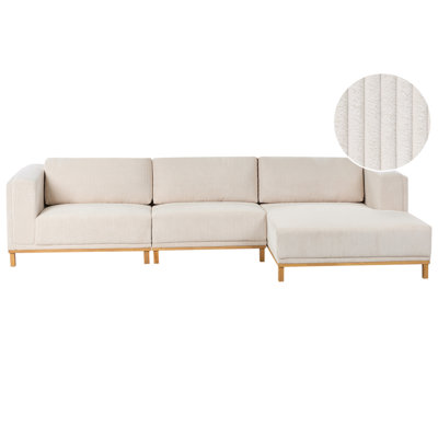 Beliani Corner Sofa 5 Seater Veng Corduroy Light Beige Left Hand from B&Q