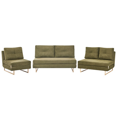 Beliani Living Room Set 6 Seater Jerslev Fabric Green