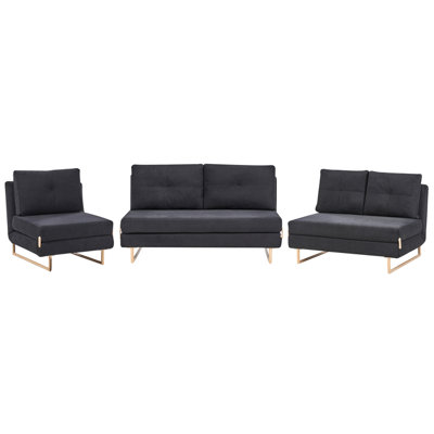 Beliani Living Room Set 6 Seater Jerslev Fabric Black