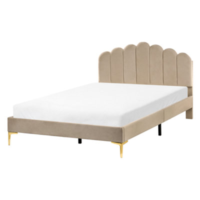 Beliani Bed Velvet Sauvian 140 X 200 Cm (Eu Double) Taupe from B&Q