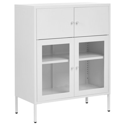 Beliani Glass Display Sideboard Esholt Metal 80 Cm White from B&Q