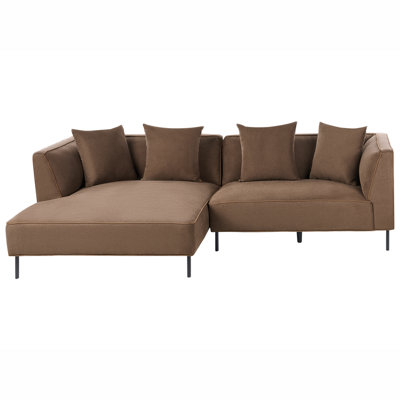 Beliani Corner Sofa 3 Seater Sater Fabric Brown Right Hand from B&Q