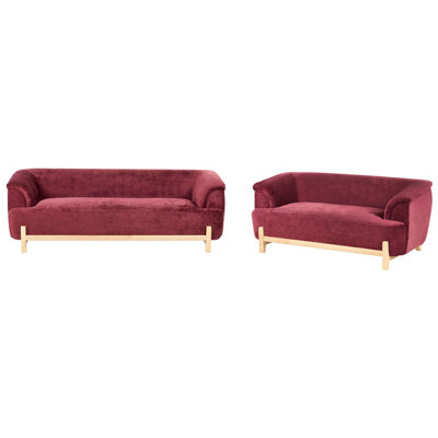 Beliani Living Room Set 5 Seater Alnor Chenille Burgundy from B&Q