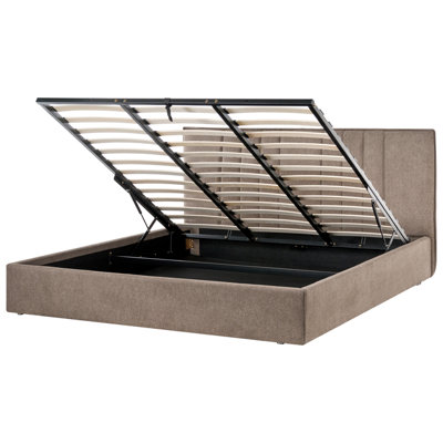Beliani Ottoman Bed Tarascon Fabric Taupe 180 X 200 Cm (Eu Super King) from B&Q