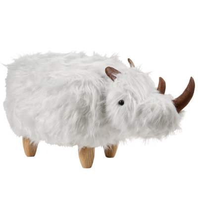 Beliani Animal Stool Woolly Faux Fur White Rhino from B&Q