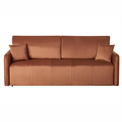 Beliani Sofa Bed 3 Seater Egge Velvet Golden Brown from B&Q