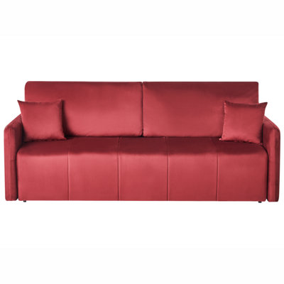 Beliani Sofa Bed 3 Seater Egge Velvet Burgundy from B&Q
